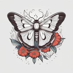 Moth and Mushroom Tattoo - Embrace the whimsical and natural with a tattoo featuring a moth and mushroom design symbolizing the magic of nature.  simple vector color tattoo, minimal, white background