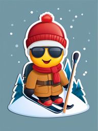 Snow-Capped Mountain and Skis Emoji Sticker - Winter holiday excitement, , sticker vector art, minimalist design