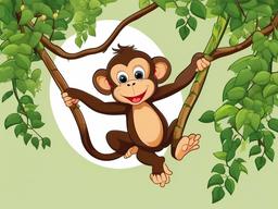 Monkey Cartoon - Cartoon of monkey swinging on vines  