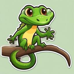 Green Tree Monitor cartoon - slender, tree-dwelling lizard  cartoon sticker style