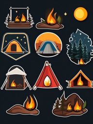 Tent and Campfire Emoji Sticker - Camping under the stars, , sticker vector art, minimalist design