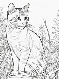 Curious Cat Coloring Pages - Feline Exploring Its Surroundings  minimal black outline printable sheet, coloring page