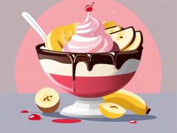 Banana Split Sundae Clipart - A banana split ice cream sundae.  color vector clipart, minimal style