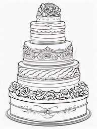 Cake Coloring Pages - Tall cake with pink rosette decorations  simple coloring pages