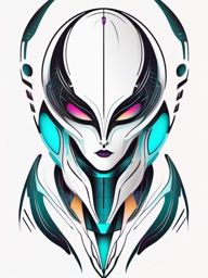 Futuristic alien design, featuring sleek lines and abstract shapes that evoke a sense of advanced extraterrestrial technology.  colored tattoo style, minimalist, white background