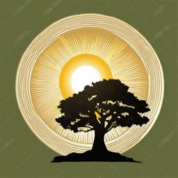 Tree and sun icon - Tree and sun icon for nature and environmental awareness,  color clipart, vector art