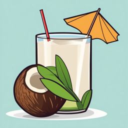 Coconut and Coconut Water Drink Clipart - Coconut and a refreshing coconut water drink.  color vector clipart, minimal style