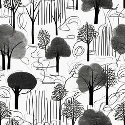 simple drawing of planting trees  minimal rough sketch scribbles,doodles,black and white