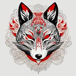 japanese fox mask tattoo  simple color tattoo,white background,minimal