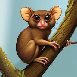 Tarsier cartoon - Tarsier clinging to a tree branch  