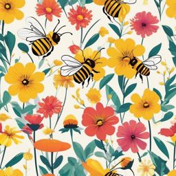 Bee Gathering Nectar Clip Art - Bee busy gathering nectar from a colorful flower,  color vector clipart, minimal style