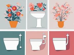 Toilet clipart - toilet with a decorative tank and floral design  color,minimalist,vector clipart