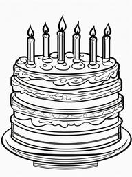 Birthday Cake Coloring Pages - Delicious Cake with Candles Lit  minimal black outline printable sheet, coloring page