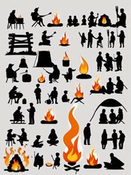 Campfire Stories clipart - Sharing stories around a campfire, ,vector color clipart,minimal