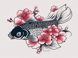 koi with cherry blossom tattoo  simple vector color tattoo