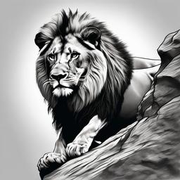 drawing of a lion in rocky cliff  minimal rough sketch scribbles,doodles,black and white