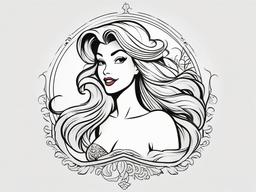 Ariel Tattoo - Pay homage to the beloved Disney character Ariel with a charming Ariel-themed tattoo.  simple vector color tattoo,minimal,white background