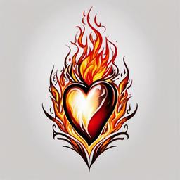 heart tattoo fire  simple color tattoo,white background