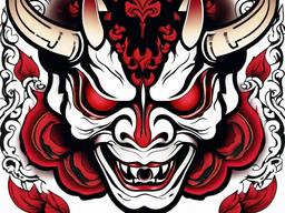 hannya mask tattoo flash  simple color tattoo,white background,minimal