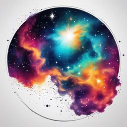 Nebula Tattoo - A vibrant nebula tattoo creating new stars  few color tattoo design, simple line art, design clean white background