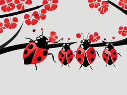 Ladybird clipart - group of ladybirds on a tree branch  color,minimalist,vector clipart