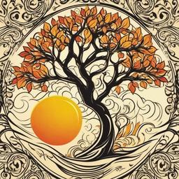 tree sun tattoo  simple vector color tattoo