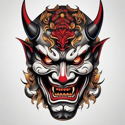 hannya traditional  simple color tattoo,white background,minimal