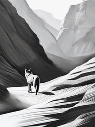 drawing of a wolf in canyon  minimal rough sketch scribbles,doodles,black and white