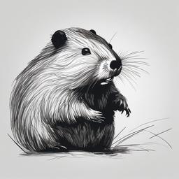 drawing of beaver  minimal rough scribbles,doodles,black and white