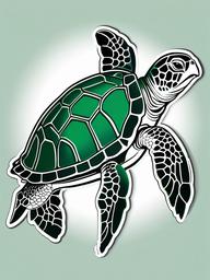 Green Sea Turtle Tattoo - Showcase the iconic green sea turtle in your tattoo, celebrating the beauty and symbolism of this species.  simple color tattoo,minimal vector art,white background