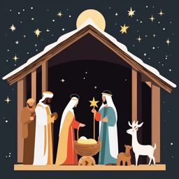 Christmas nativity scene clipart, A detailed and traditional nativity scene illustration.  simple, 2d flat