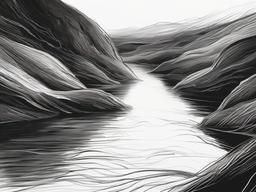 drawing of a river  minimal rough scribbles,doodles,black and white