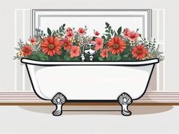 Bathtub with flowers clipart.  vector style illustration, white background