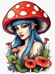 fairy and mushroom tattoo  simple color tattoo style,white background