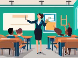 Visual representation of a teacher conducting a lesson in a classroom.  color vector art,clipart,minimal