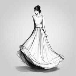 drawing of a flowing dress  minimal rough sketch scribbles,doodles,black and white