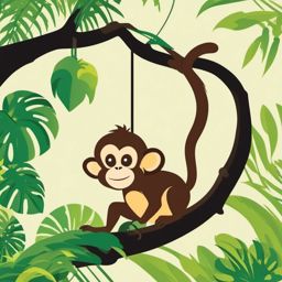 Jungle Monkey Sticker - A playful monkey swinging from tree to tree in the jungle. ,vector color sticker art,minimal
