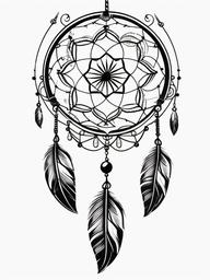 Beach Dream Catcher Tattoo - Tattoo combining a dream catcher with beach-themed elements.  simple vector tattoo,minimalist,white background