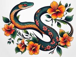 Snake flower tattoo, Creative tattoos combining the elegance of flowers with snake elements. colors, tattoo patterns, clean white background