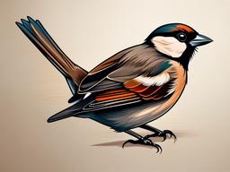 sparrow tattoo realistic  minimalist color tattoo, vector