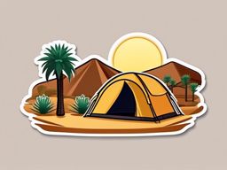 Desert Oasis and Tent Emoji Sticker - Camping in the desert oasis, , sticker vector art, minimalist design
