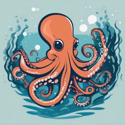 Octopus Clipart - Octopus navigating through the deep sea , minimal, 2d