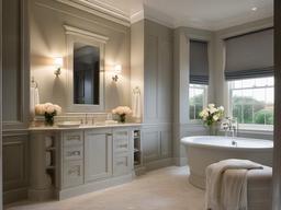 Georgian small bathroom showcases classic fixtures, elegant finishes, and soft lighting that provide a cozy yet sophisticated environment for relaxation.  