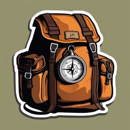 Hiking Backpack and Compass Sticker - Wilderness exploration, ,vector color sticker art,minimal