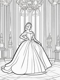 Cinderella Coloring Pages - Classic Princess in a Glass Slipper  minimal black outline printable sheet, coloring page