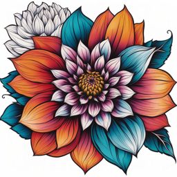 Dahlia tattoo, Tattoos inspired by the vibrant and intricate dahlia flower.  vivid colors, white background, tattoo design