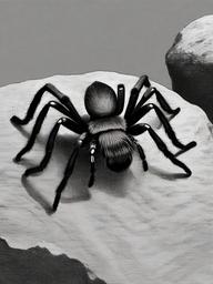 drawing of a tarantula on a rock  minimal rough sketch scribbles,doodles,black and white