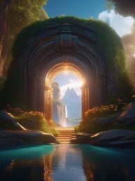 Magical portal opens, connecting two distant realms and bringing together people from different worlds.  8k, hyper realistic, cinematic