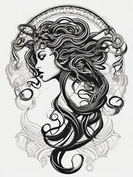 Medusa Full Body Tattoo - Make a bold statement with a full-body Medusa tattoo, showcasing the intricate details of this mythical figure.  simple vector color tattoo,minimal,white background