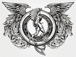 Hermes God Tattoo - Capture the swiftness and versatility of Hermes, the messenger god, with a tattoo featuring his iconic winged sandals.  simple color tattoo design,white background